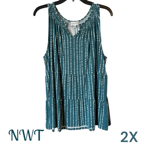 Wonderly Tops - NWT Wonderly Teal Tiered Tank Top w/Sleeveless Design  XXL/PETITE  #CL